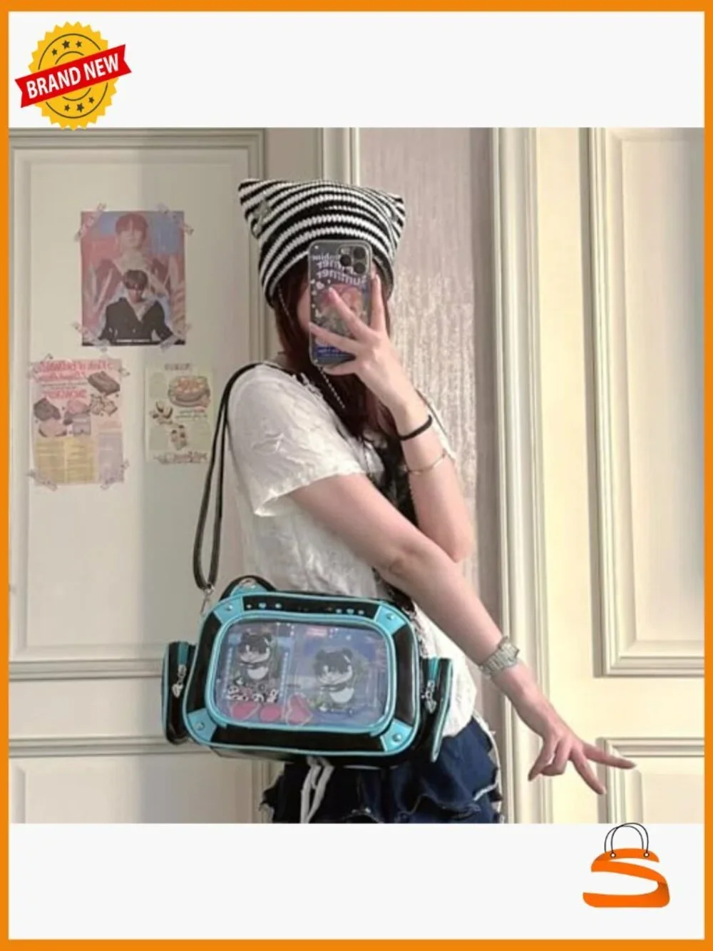 Ita Bag with Clear Window for Pin Display - Kawaii Cat Backpack Purse